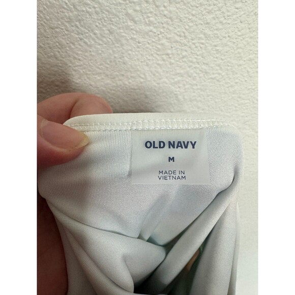 Old Navy Medium Half Zip Floral Swim Suit Blue One Piece High Leg Scoop Back - Picture 8 of 13